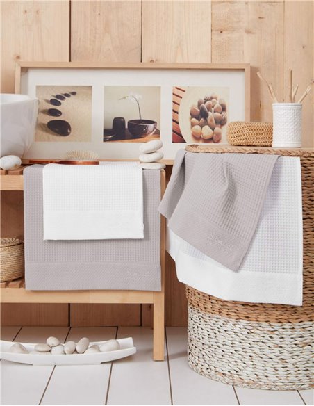 Lot de 2 serviettes de toilette nid d'abeille 210gr/m² SPA