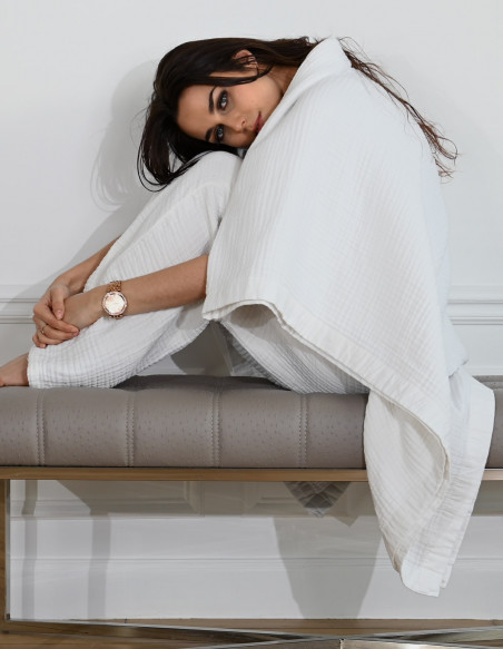 Plaid bordé uni gaze de coton LOFT