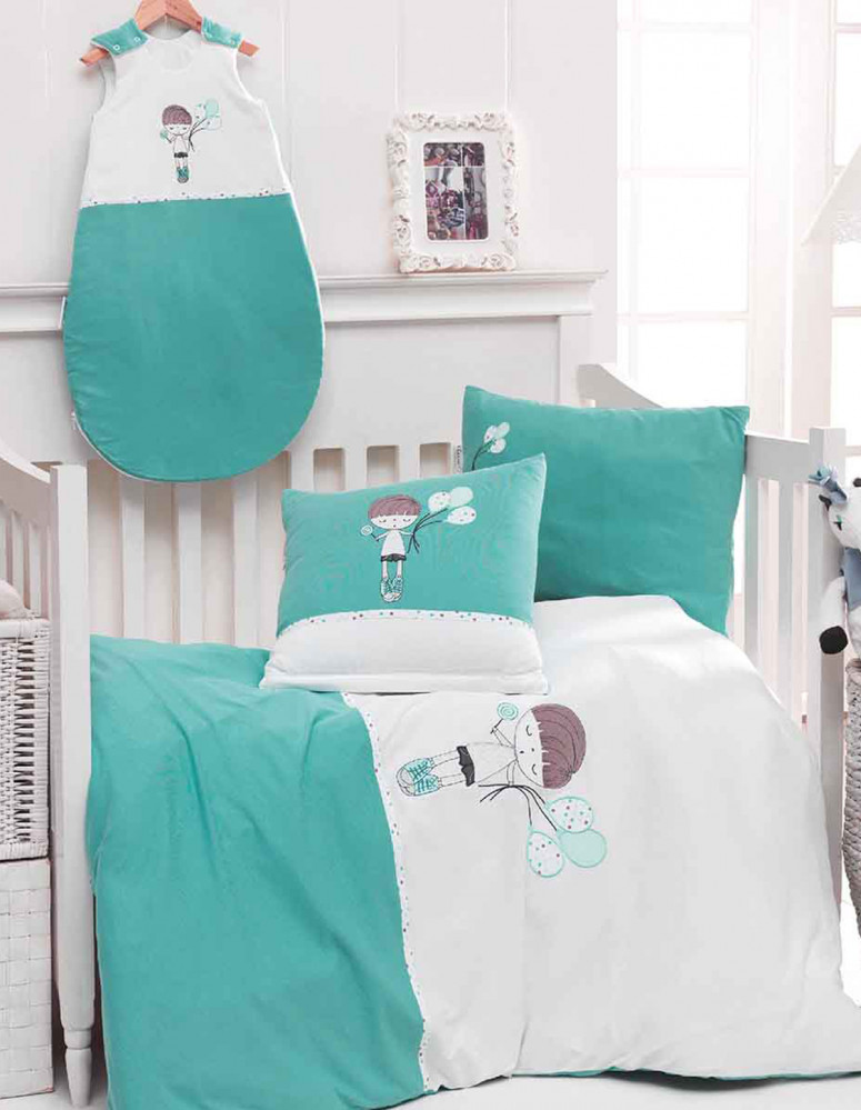 Housse de couette lit bébé/lit d'enfant 70x140 cm bleu vert · 626F-181 Mare