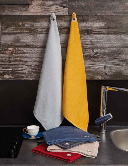 Lot de 3 Torchons Carrés en Éponge 50x50cm avec Oeillet AMAIA, Torc...