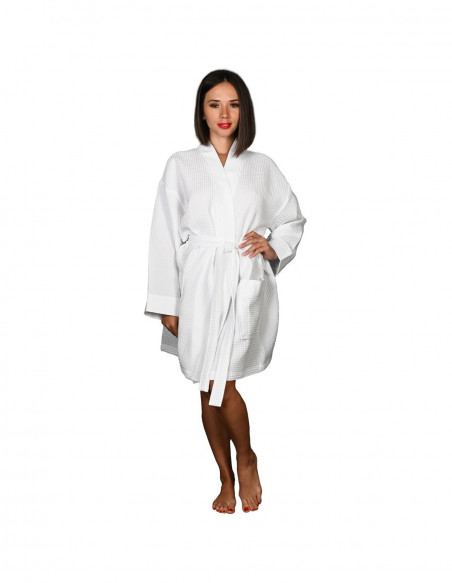 Peignoir court nid d'abeille col piqué de coton 210gr/m² SPA, Peign...