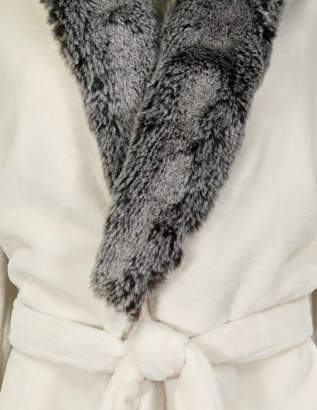 Peignoir col châle fausse fourrure DUCHESSE
