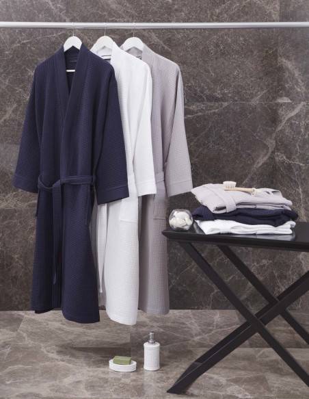 Peignoir long nid d'abeille col piqué de coton 210gr/m² SPA, Peigno...