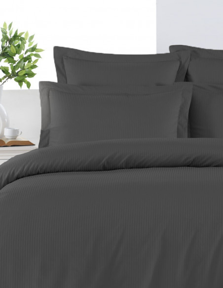 Housse de Couette Satin de Coton 120 fils/cm² rayée réversible unie...