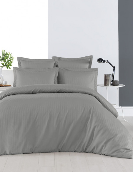 Housse de Couette Satin de Coton 120 fils/cm² rayée réversible unie...