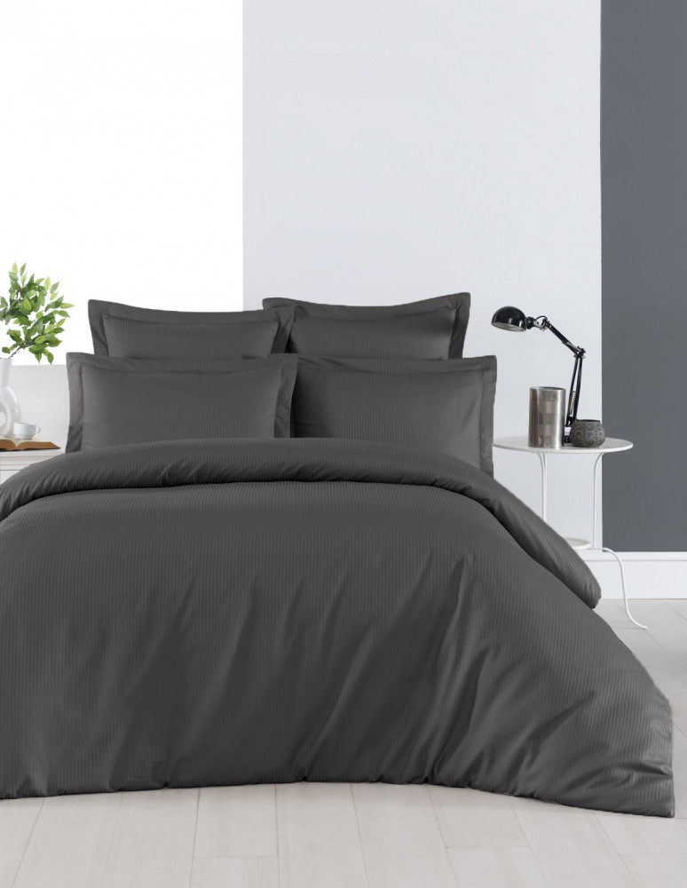 Housse de Couette Satin de Coton 120 fils/cm² rayée réversible unie...