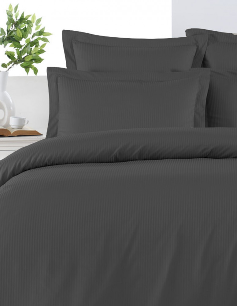 Housse de Couette Satin de Coton 120 fils/cm² rayée réversible unie...