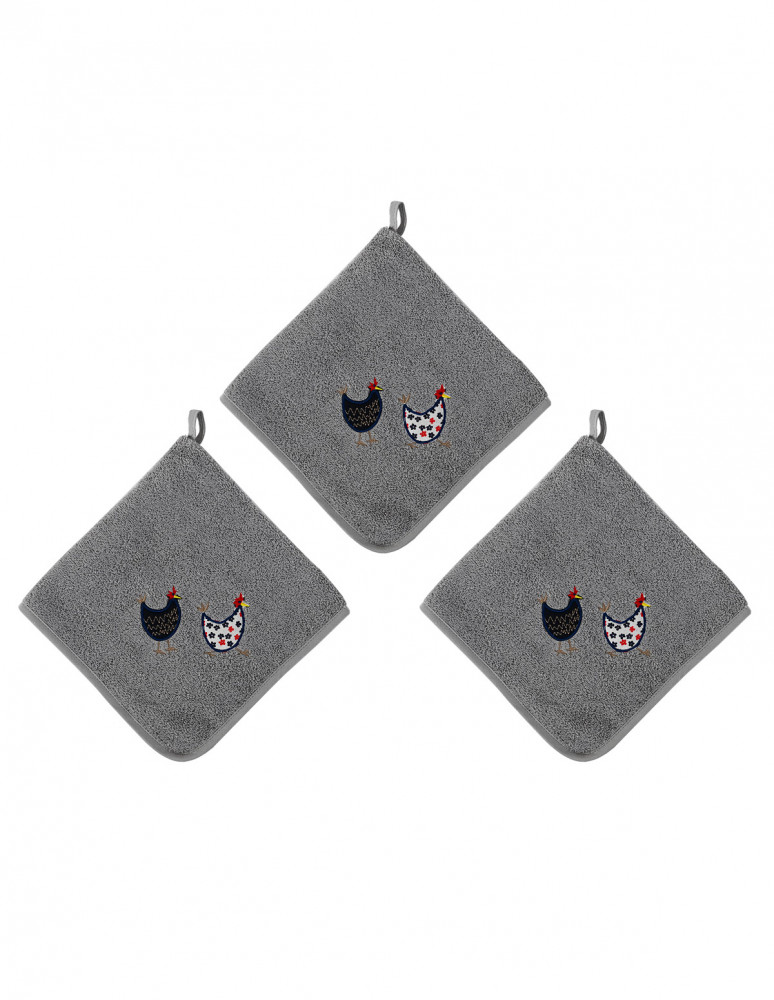 Lot de 3 torchons carrés POULES