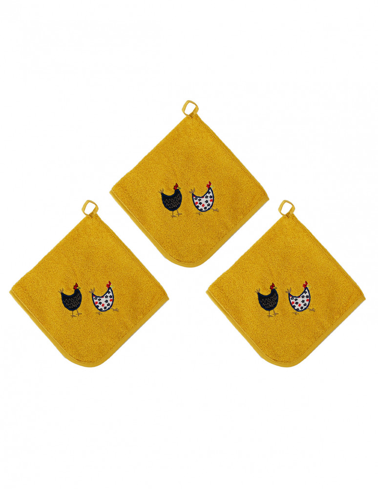 Lot de 3 torchons carrés POULES
