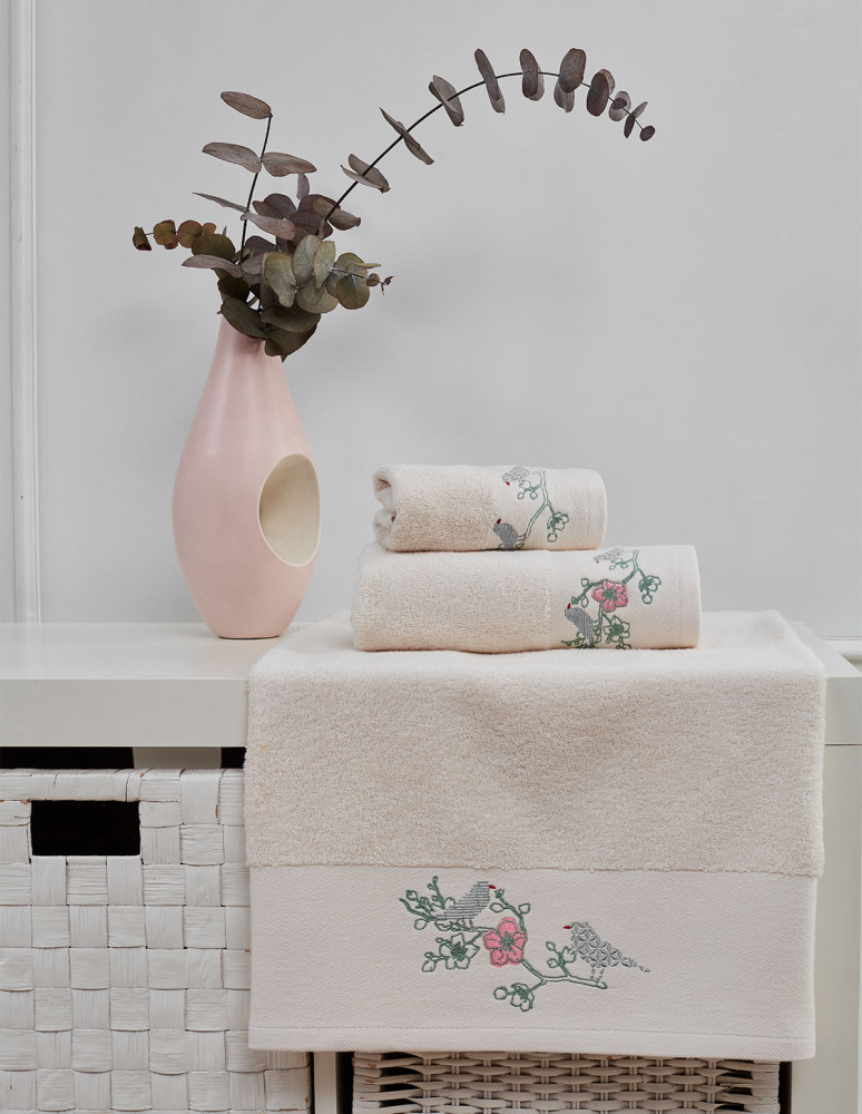 Lot de 3 serviettes invité SPRING BIRDS