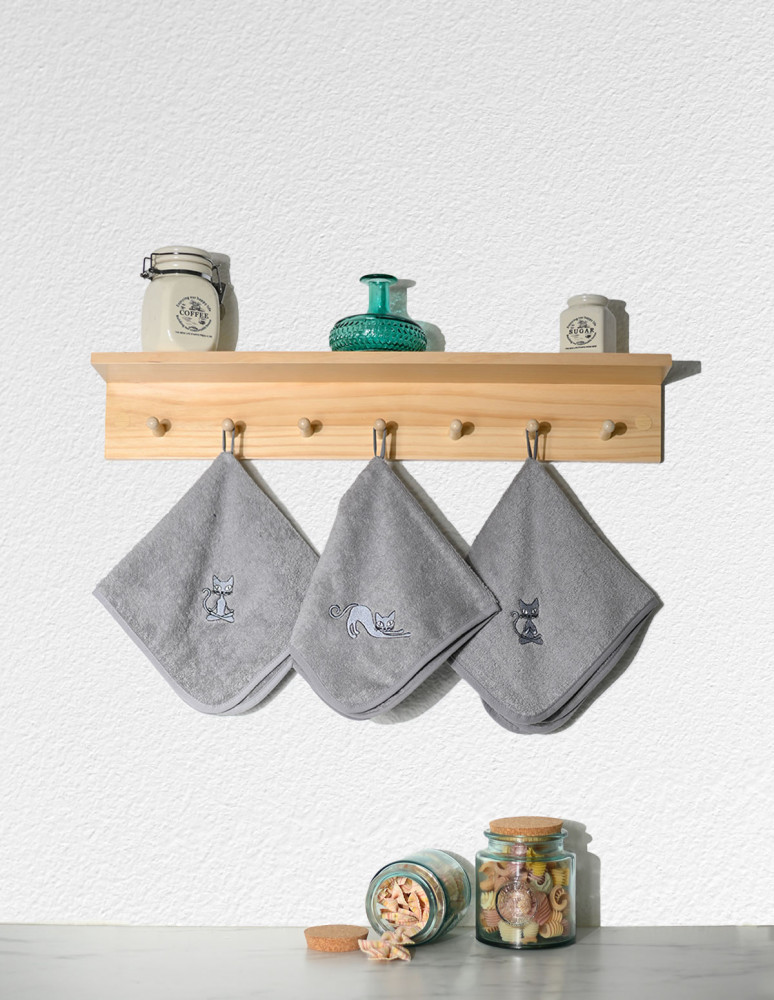 Lot de 3 torchons de vaisselle gris, 100% coton