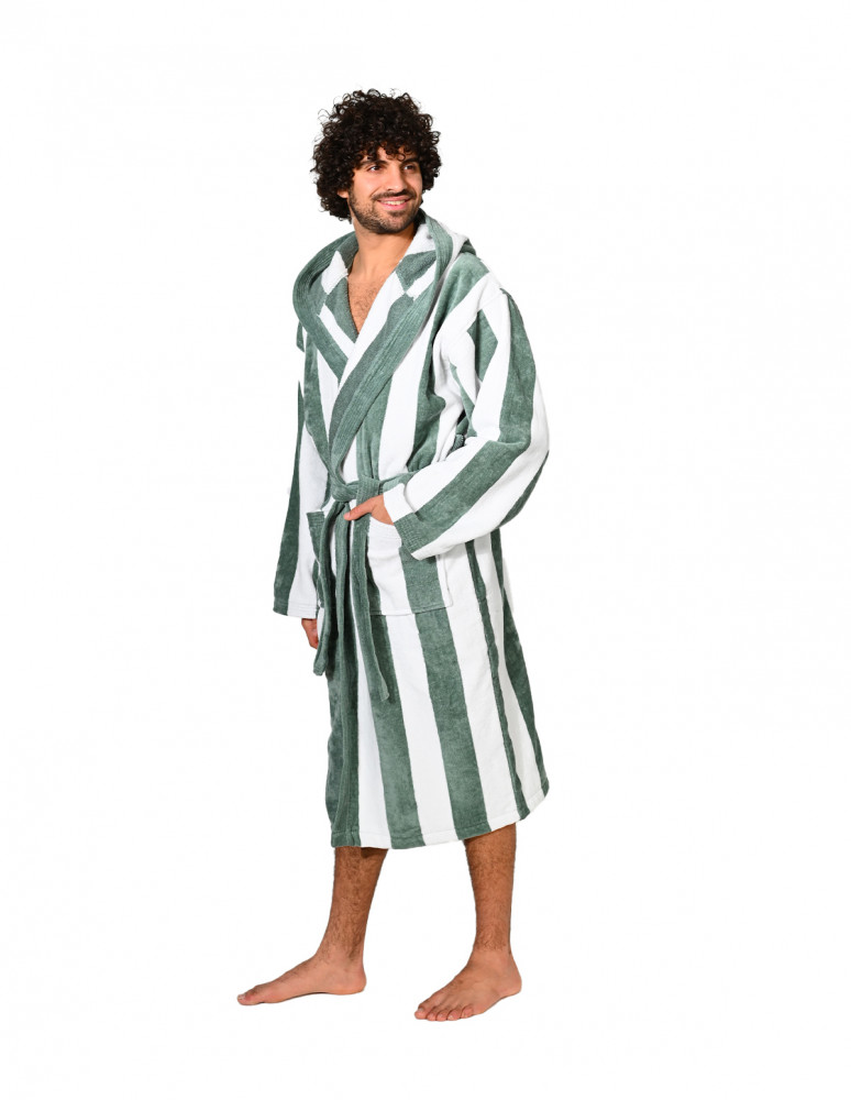 Peignoir adulte mixte rayé velours...