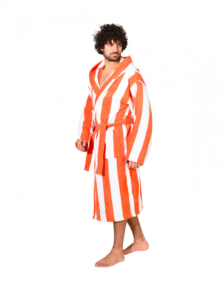 Peignoir adulte mixte rayé velours...