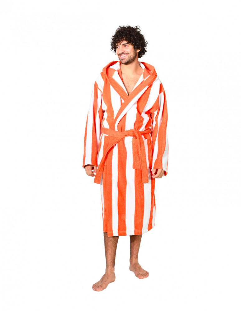 Peignoir adulte mixte rayé velours...