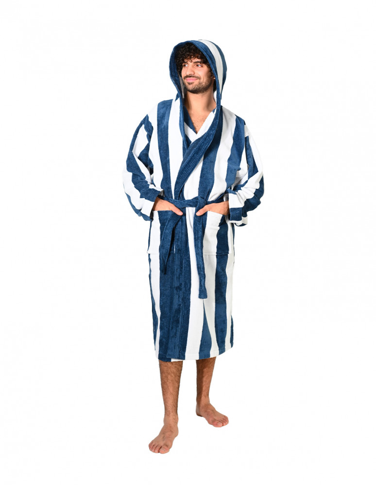 Peignoir adulte mixte rayé velours...
