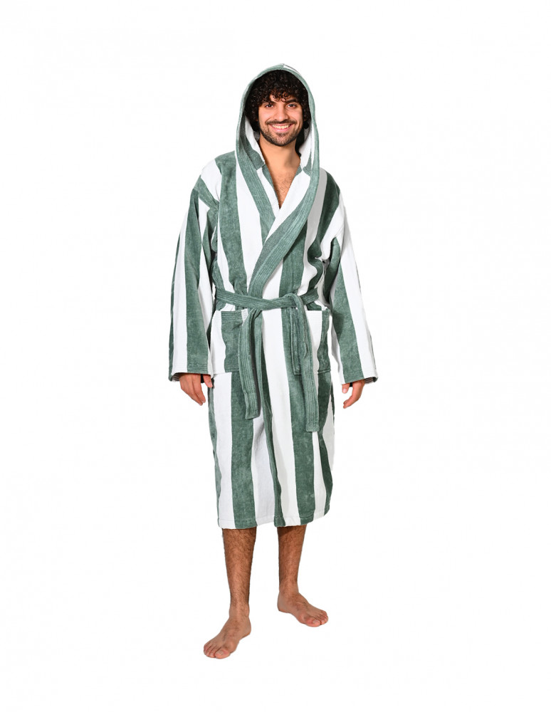 Peignoir adulte mixte rayé velours...