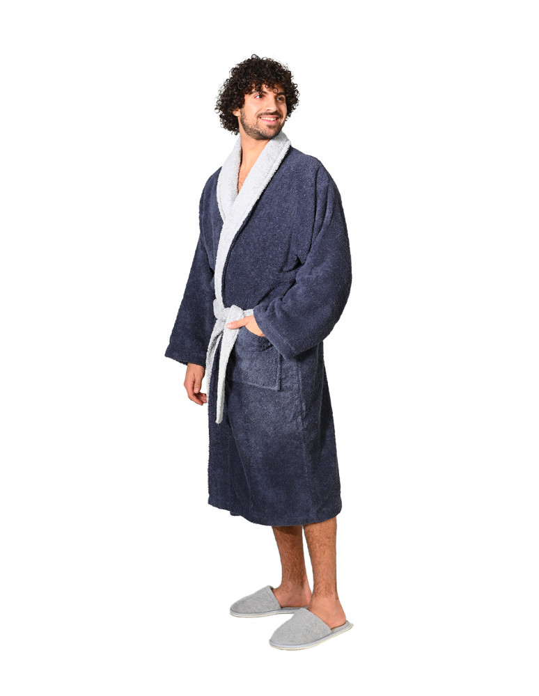 Peignoir  mixte col châle bicolore...