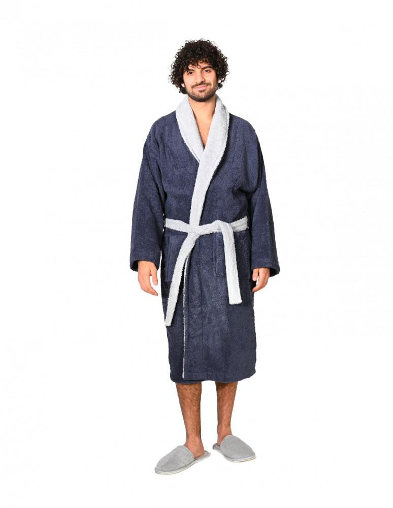 Peignoir  mixte col châle bicolore...