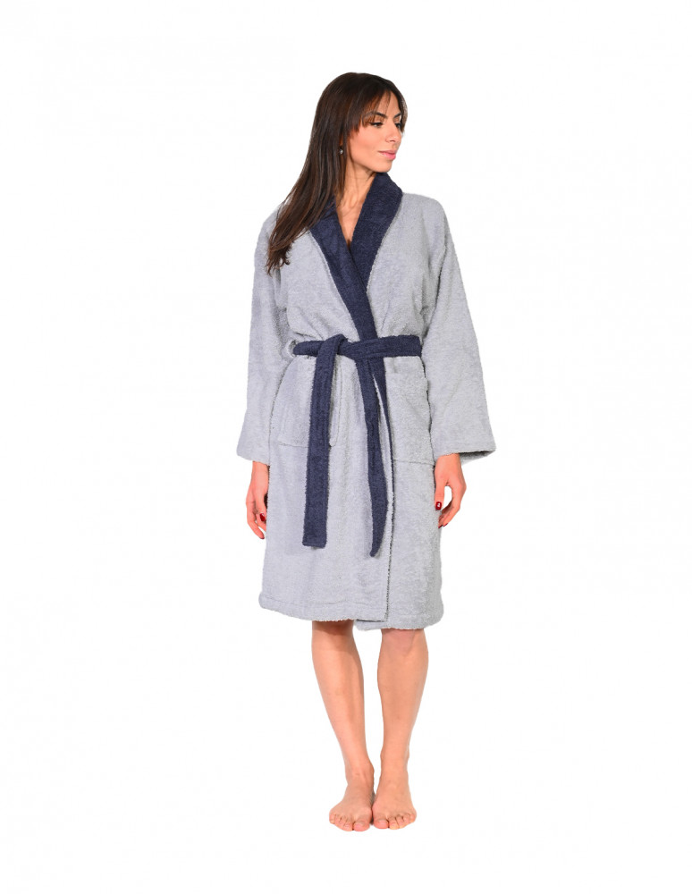 Peignoir  mixte col châle bicolore...