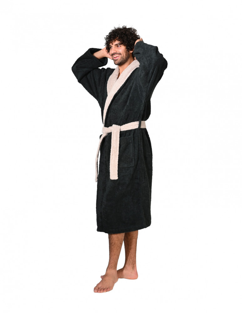 Peignoir  mixte col châle bicolore...