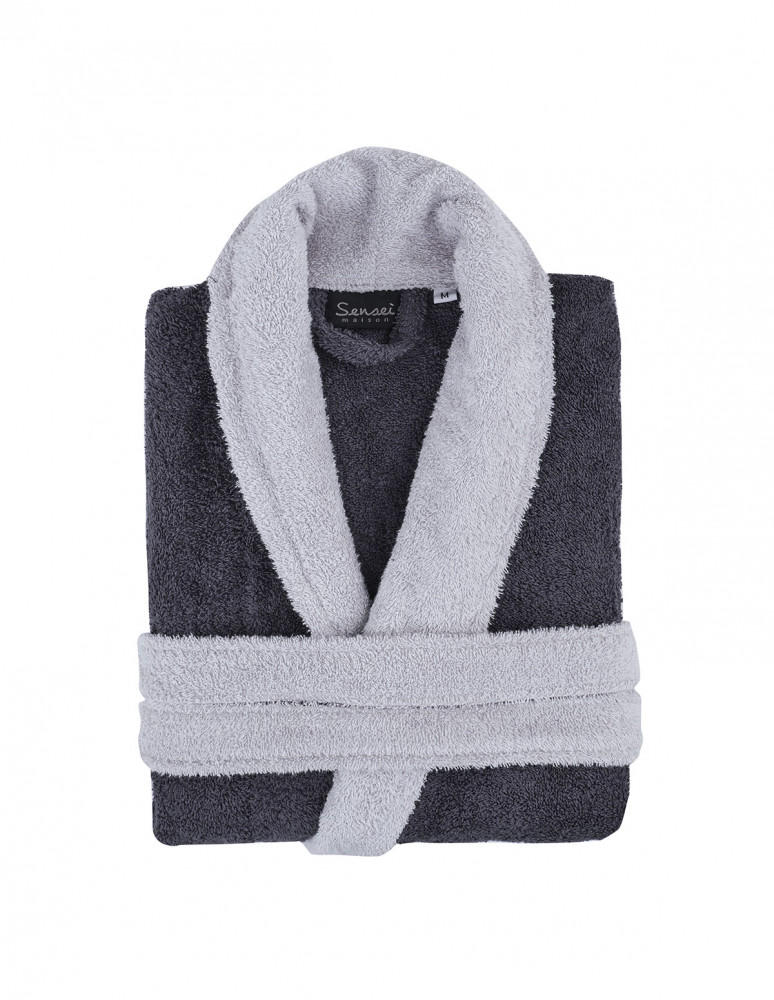 Peignoir  mixte col châle bicolore...