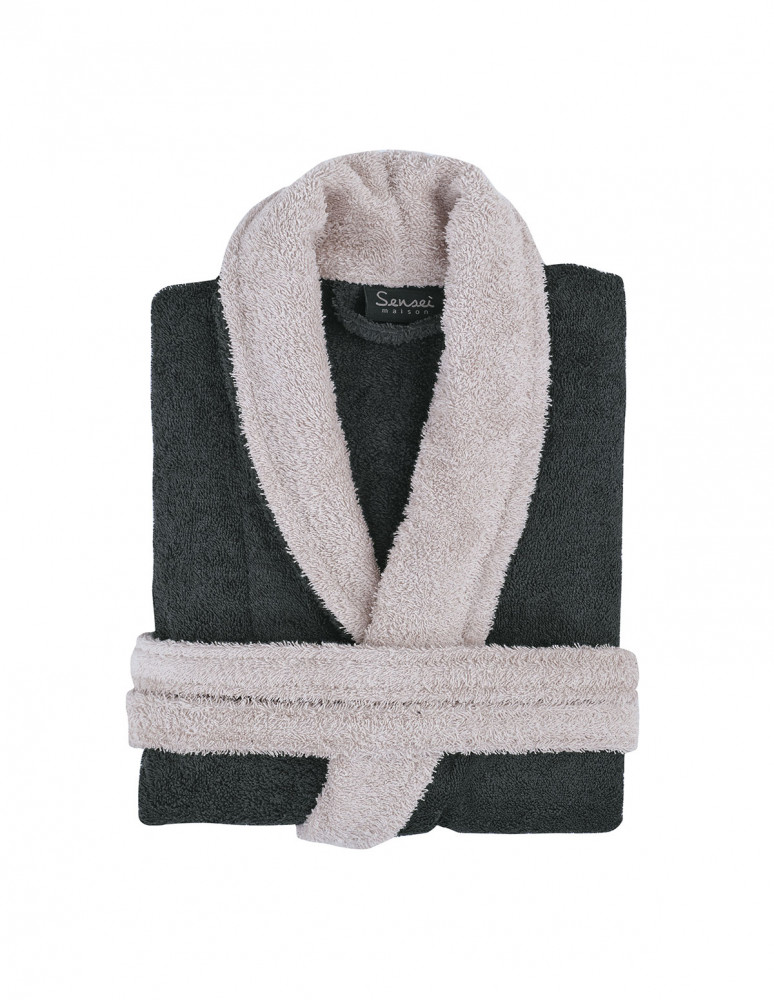 Peignoir  mixte col châle bicolore...