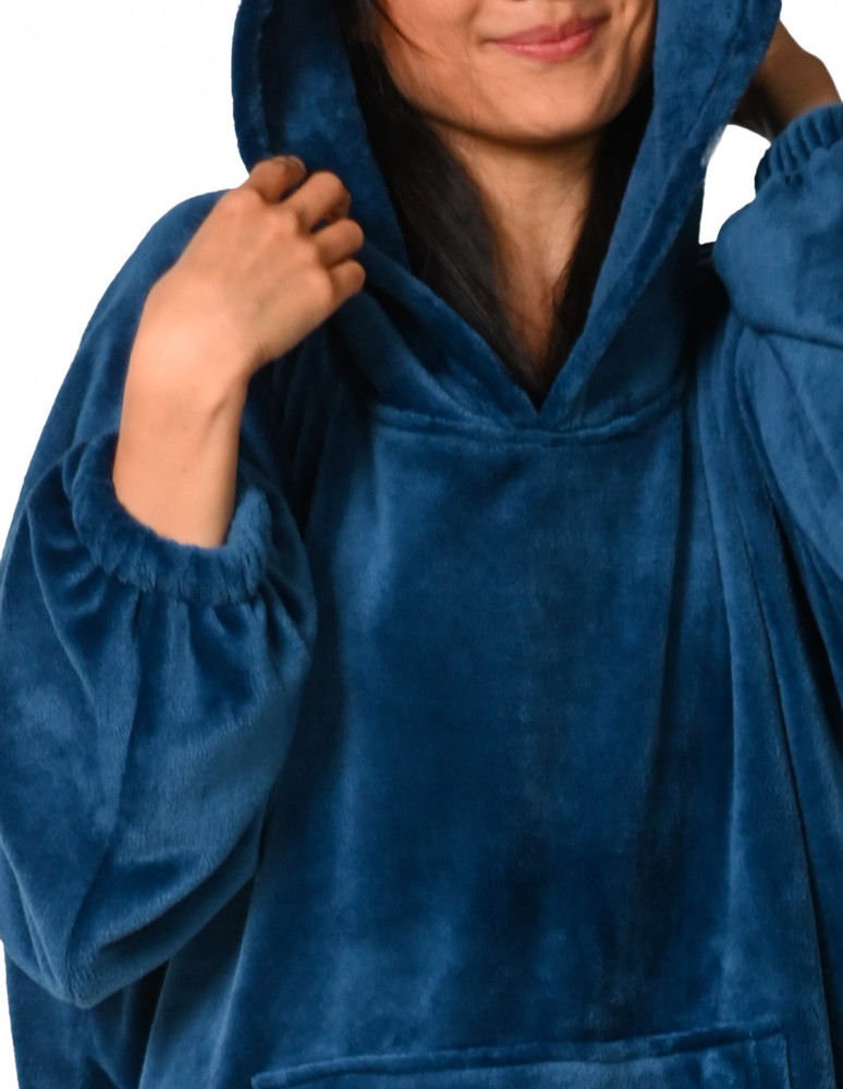Poncho polaire à capuche doux & chaud...