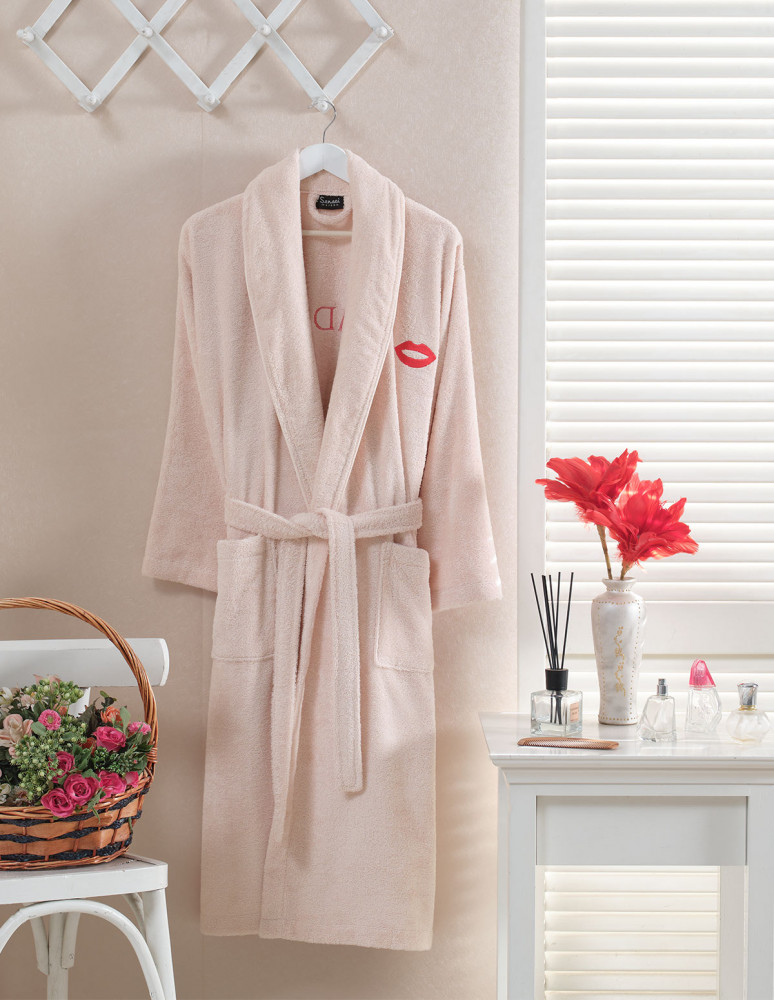 Peignoir brodé col châle 420 g/m² MADAME