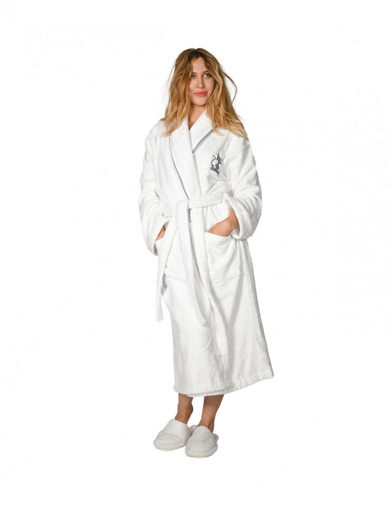 Peignoir brodé col châle 420 g/m²...