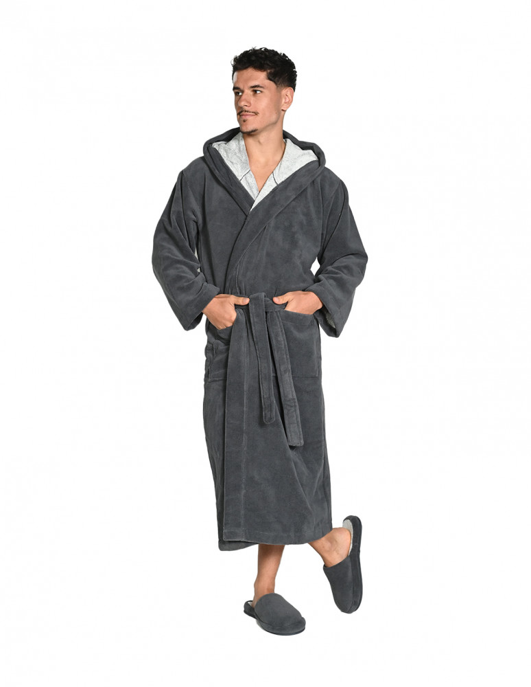 Peignoir mixte à capuche bicolore...