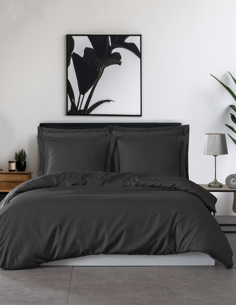 Parure housse de couette rayée satin...