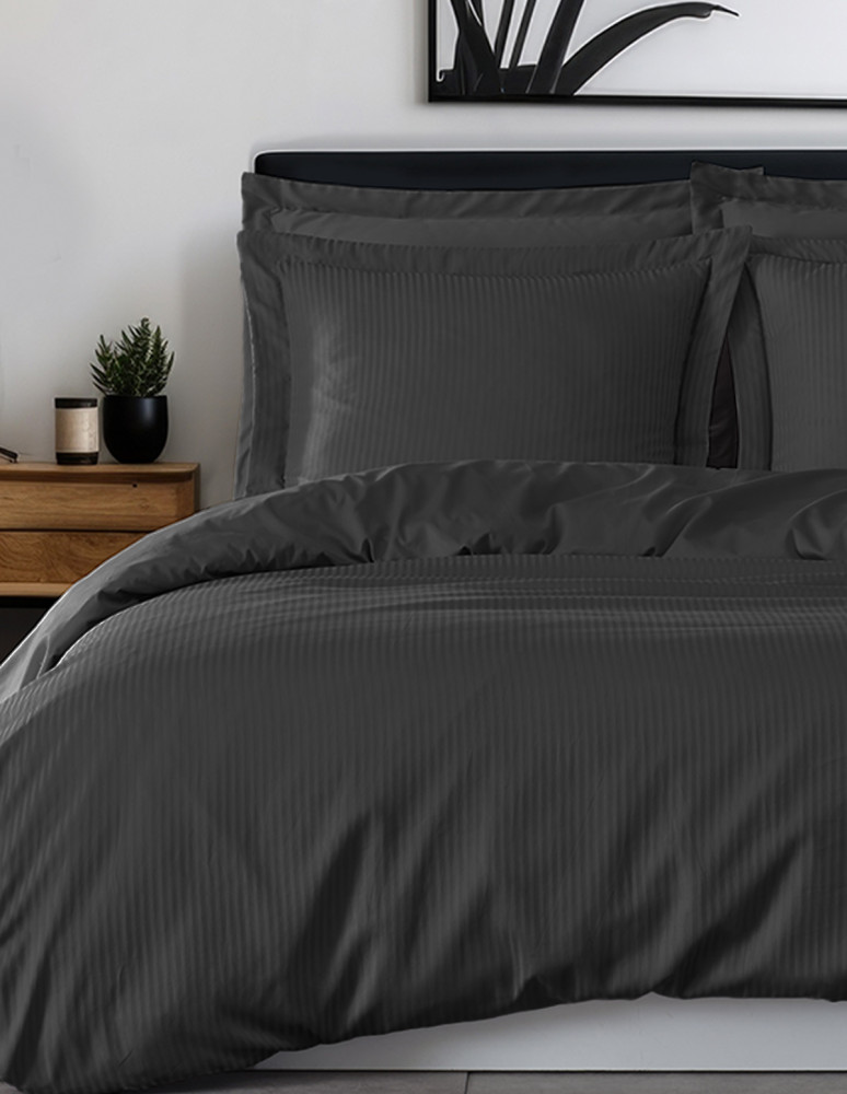 Parure housse de couette rayée satin...