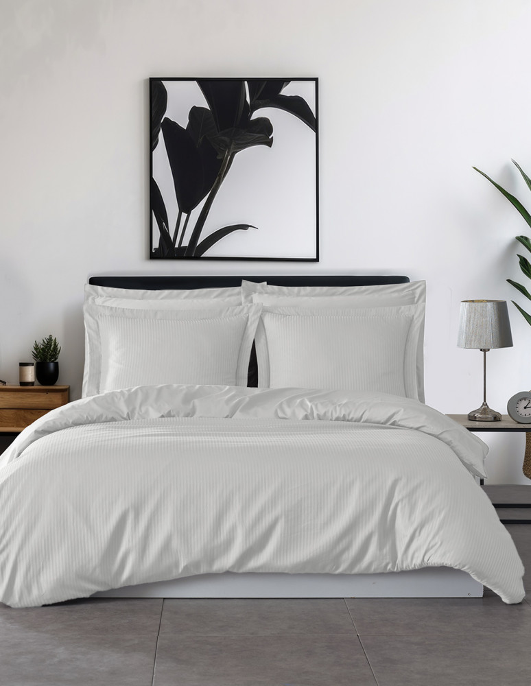 Parure housse de couette rayée satin...