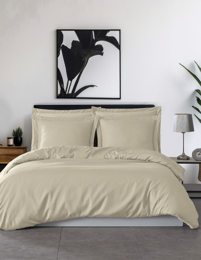 Parure housse de couette rayée satin...