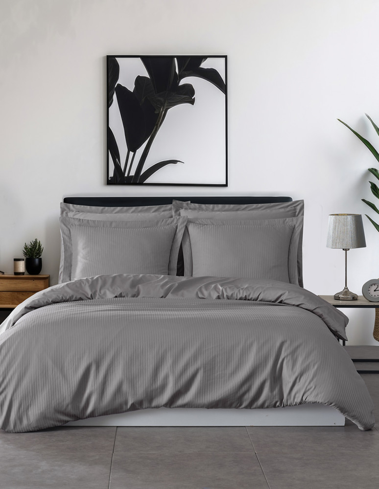 Parure housse de couette rayée satin...