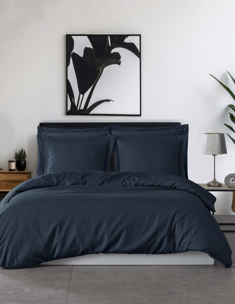 Parure housse de couette rayée satin...