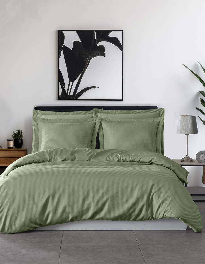 Parure housse de couette rayée satin...