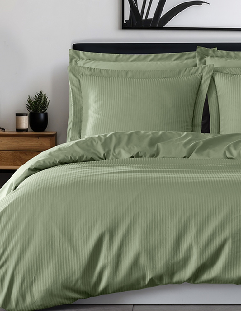 Parure housse de couette rayée satin...