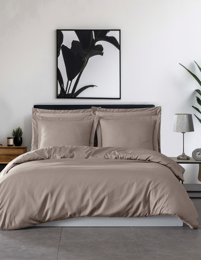 Parure housse de couette rayée satin...