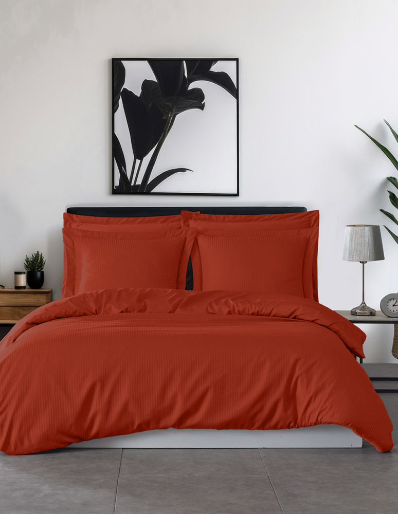 Parure housse de couette rayée satin...