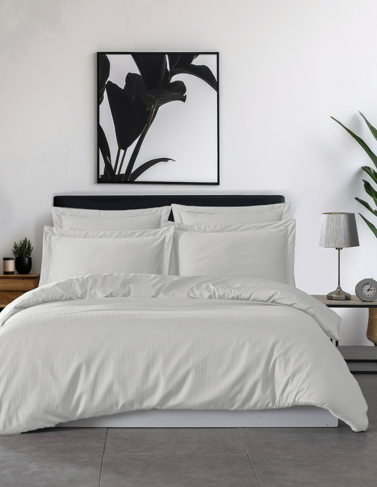 Parure housse de couette rayée satin...