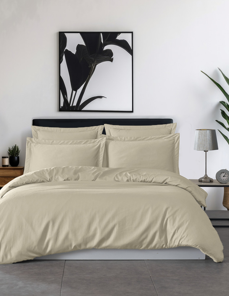 Parure housse de couette rayée satin...