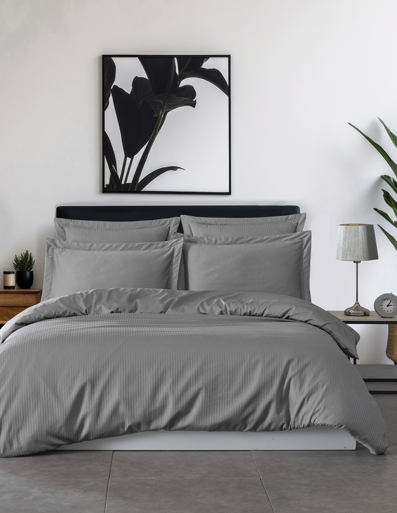 Parure housse de couette rayée satin...