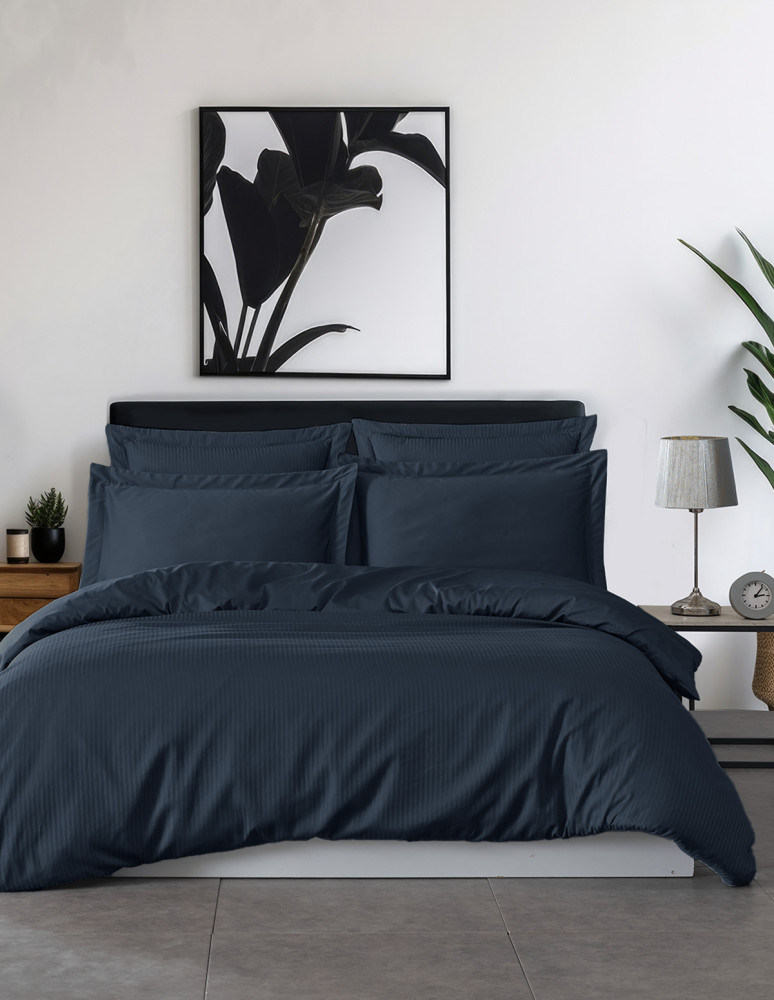 Parure housse de couette rayée satin...