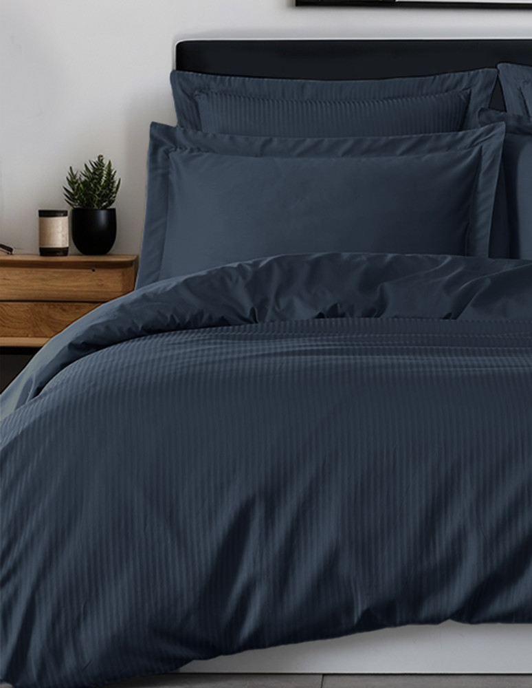 Parure housse de couette rayée satin...