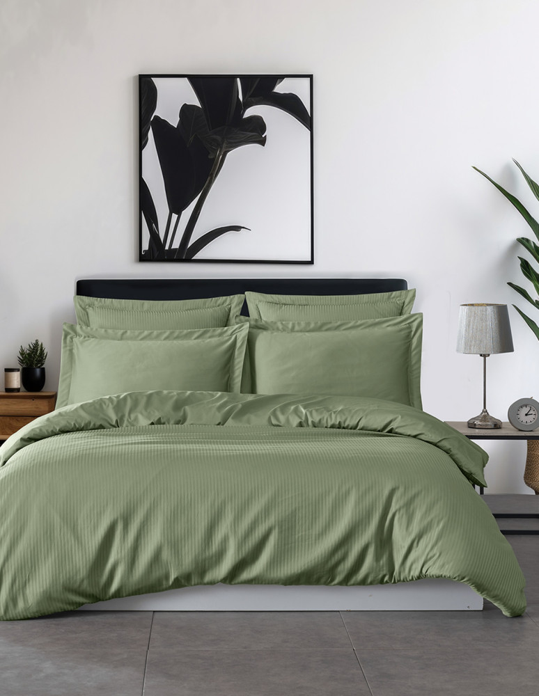 Parure housse de couette rayée satin...