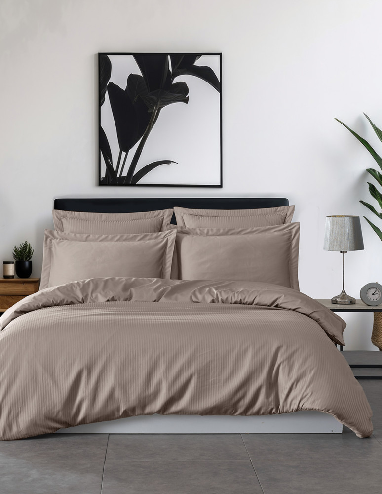 Parure housse de couette rayée satin...