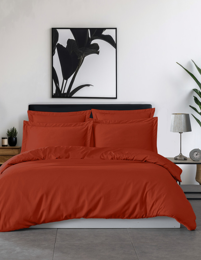 Parure housse de couette rayée satin...