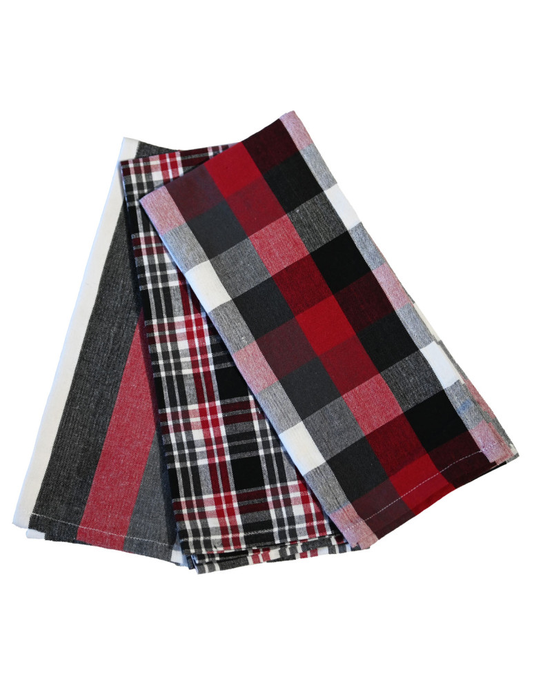 Lot de 12 torchons assortis coton...