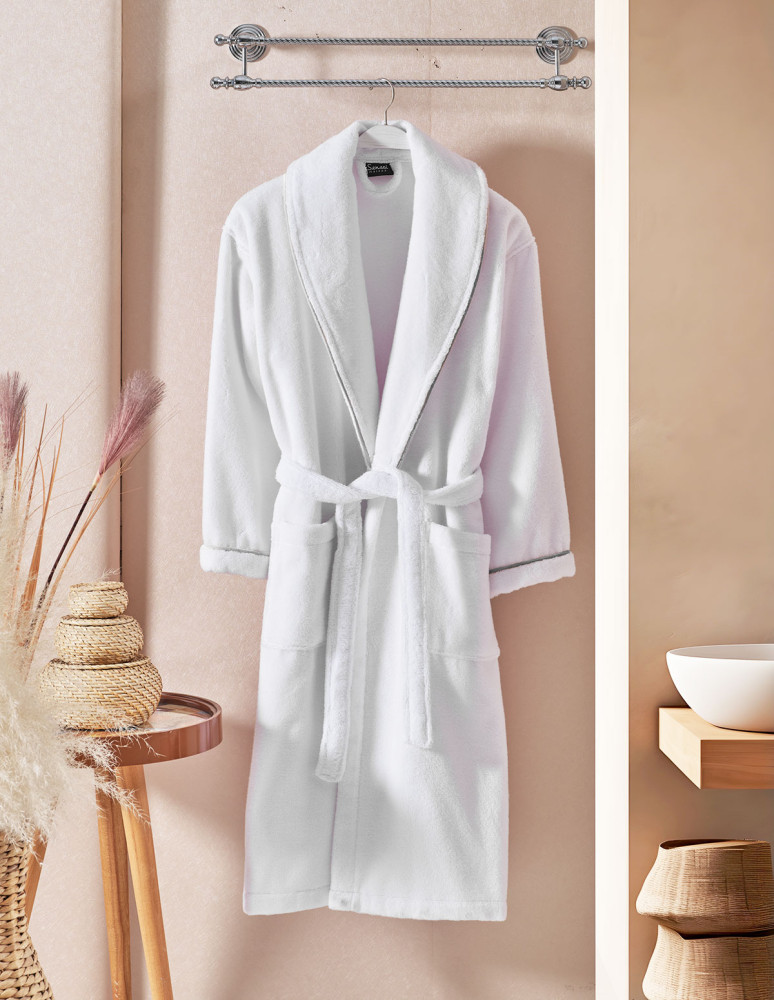 Peignoir mixte col chale avec bourdon...